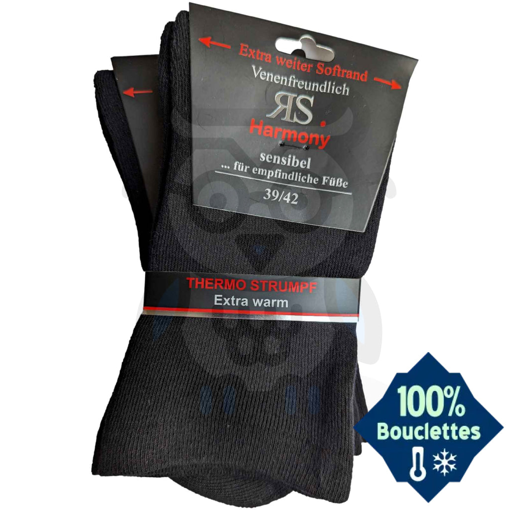 Chaussette 100% Bouclettes Extra Large Chaude - Lot De 2 Paires Unies 39/42 / Noir Chaussettes Extra