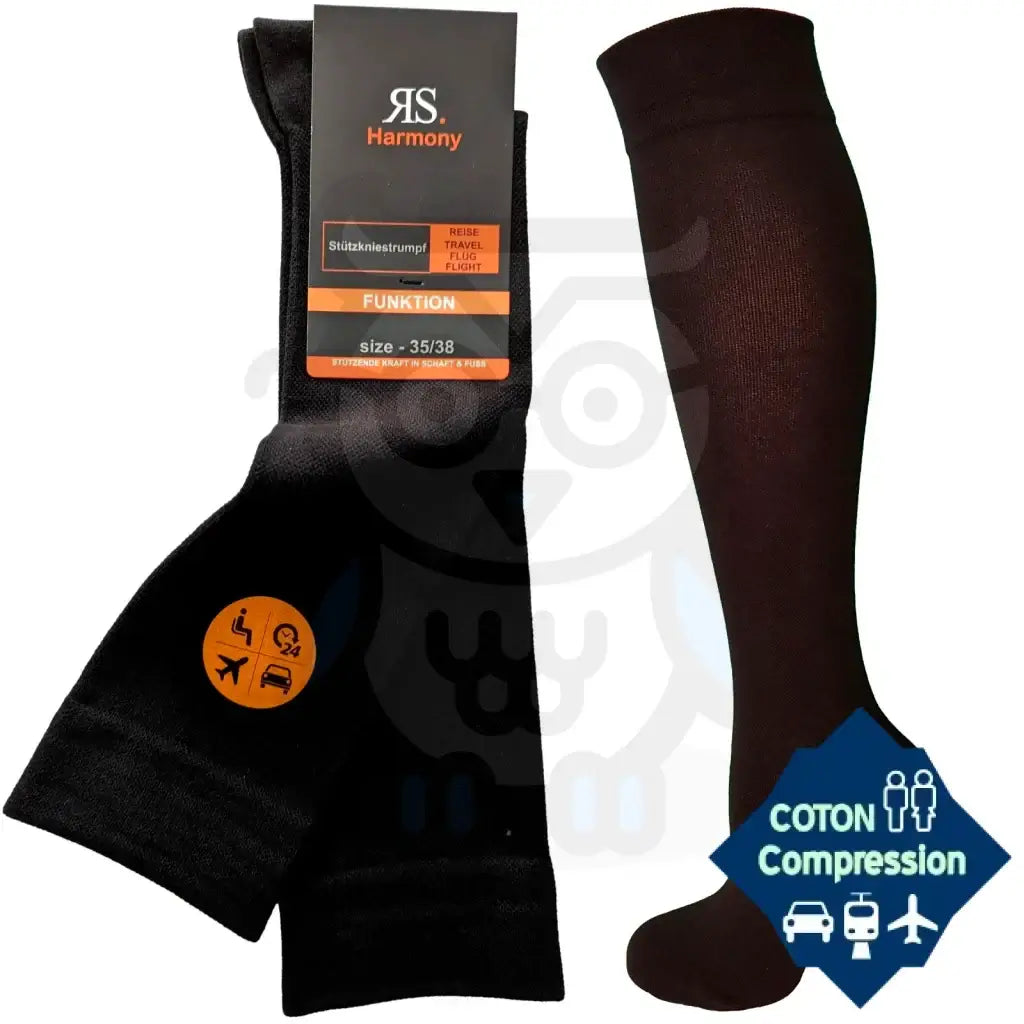 Mi-Bas De Compression Coton Unis Homme Et Femme 35/38 / Noir Chaussettes Compresion