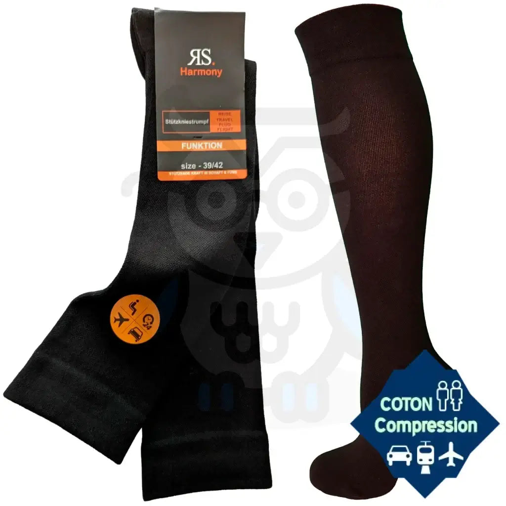 Mi-Bas De Compression Coton Unis Homme Et Femme 39/42 / Noir Chaussettes Compresion