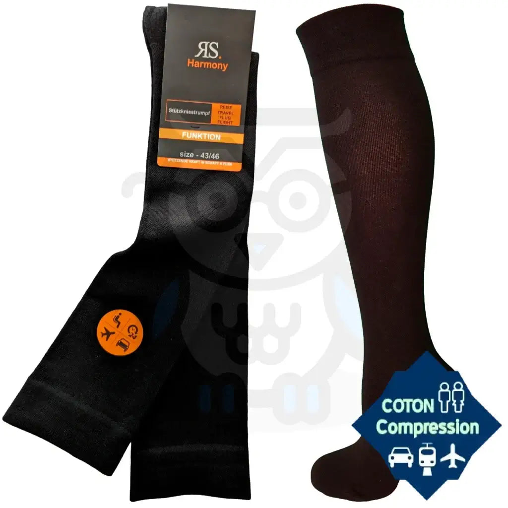 Mi-Bas De Compression Coton Unis Homme Et Femme 43/46 / Noir Chaussettes Compresion