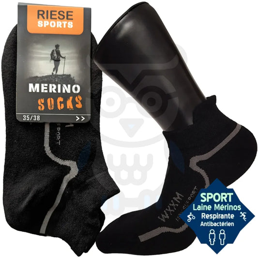 Mini Socquettes Sport Laine Mérinos 35/38 / Noir Liseret Rouge Chaussettes De