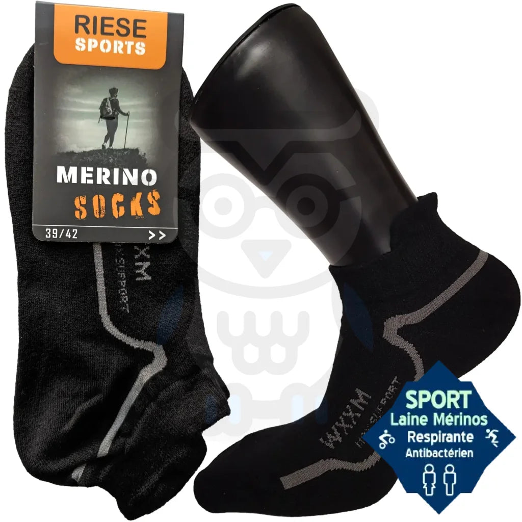 Mini Socquettes Sport Laine Mérinos 39/42 / Noir Liseret Rouge Chaussettes De