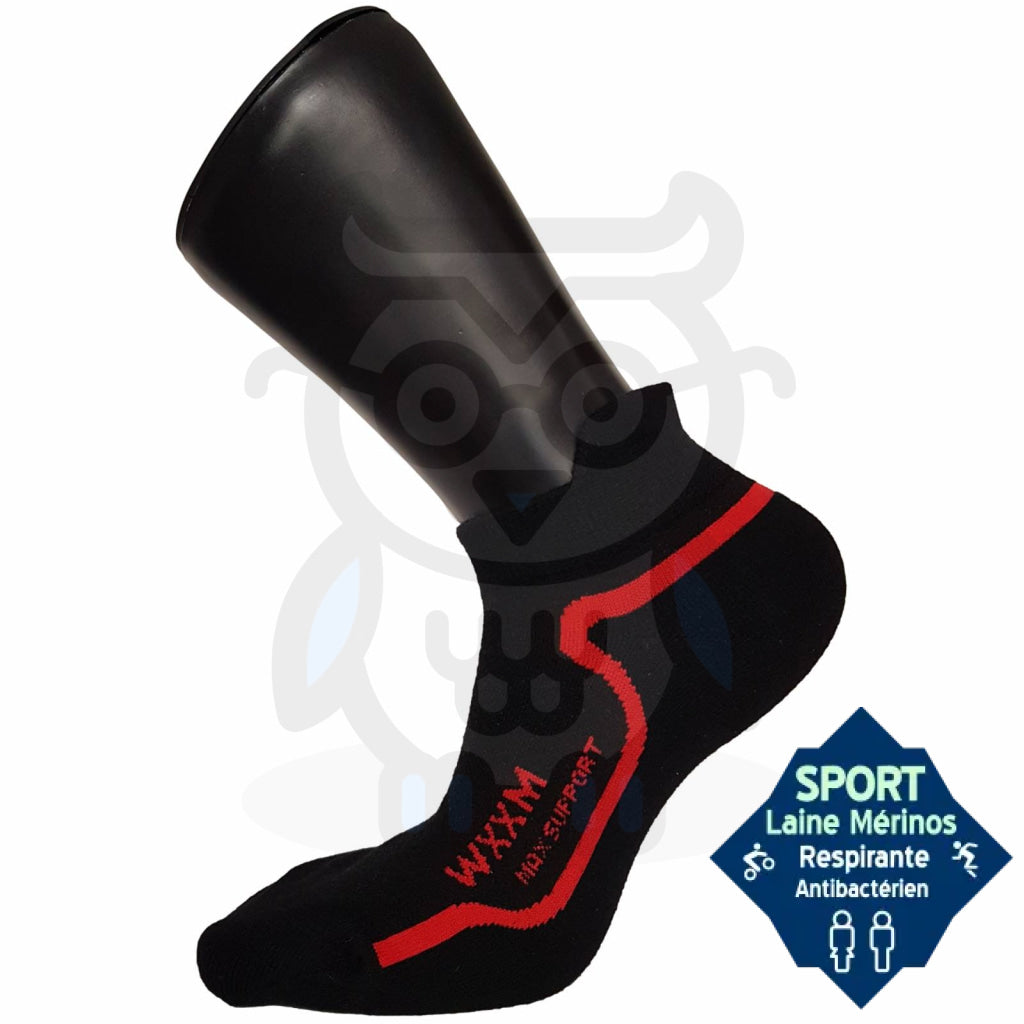 Mini Socquettes Sport Laine Mérinos Noir Liseret Rouge / 35/38 Chaussettes