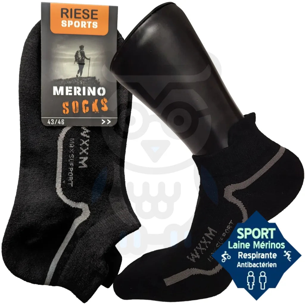 Mini Socquettes Sport Laine Mérinos 43/46 / Noir Liseret Rouge Chaussettes De